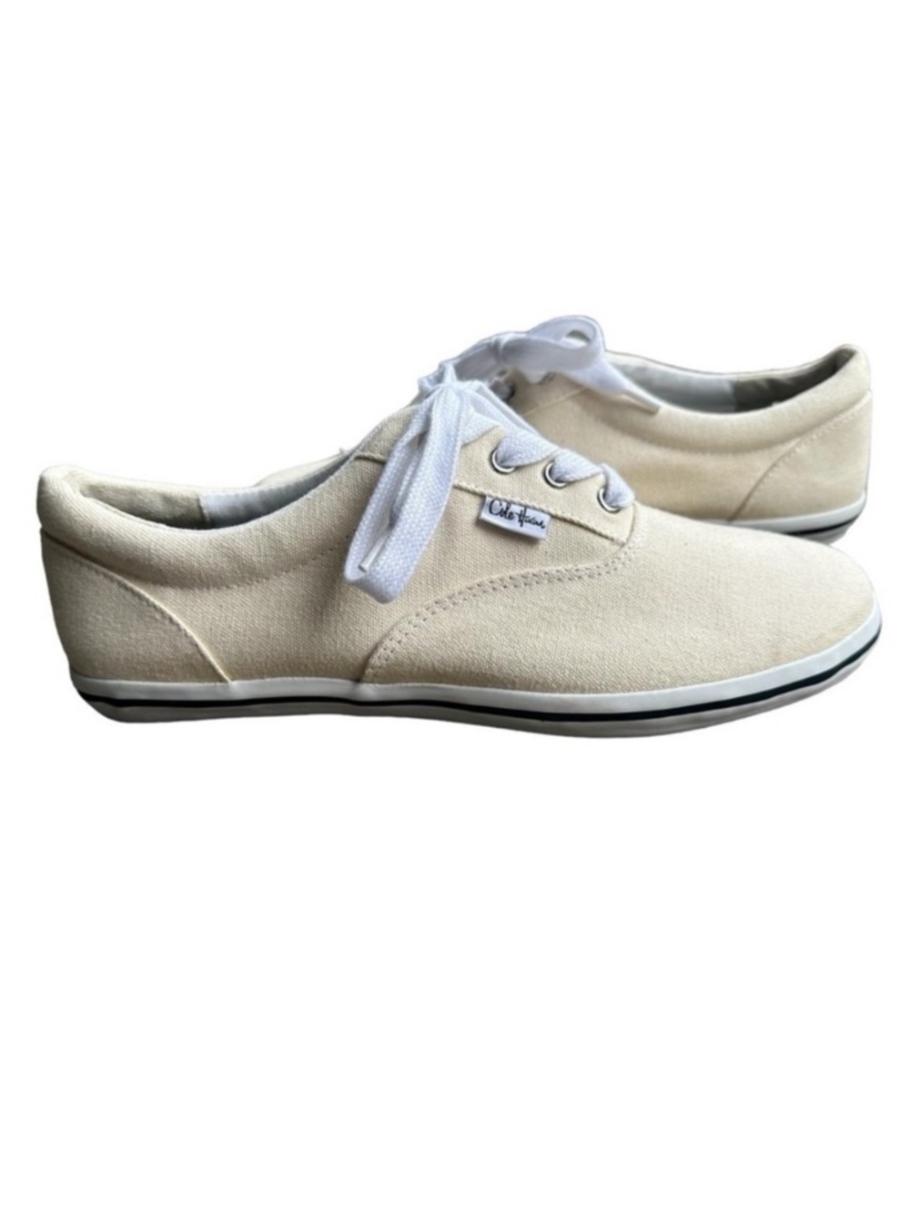 Cole Haan Sneakers Shoes Ivory Canvas Low Top Cream Preppy Active Casual Sz 7.5